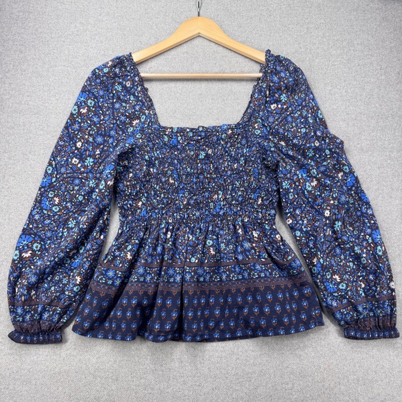 Vineyard Vines Tops - Vineyard Vines Fenwick Blue Smocked Square Neck Top Silk Blend Milkmaid M